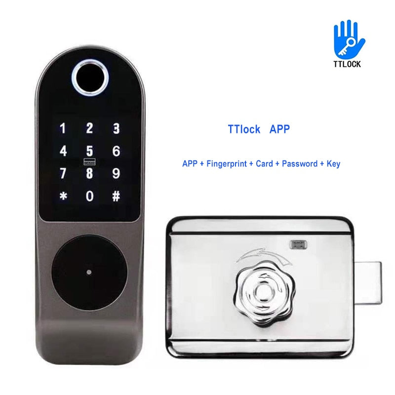 Tuya Wifi Smart Door Lock APP Remote Control TTlock Bluetooth Fingerprint Biometric Digital Passcode Card Rim Electronic Lock