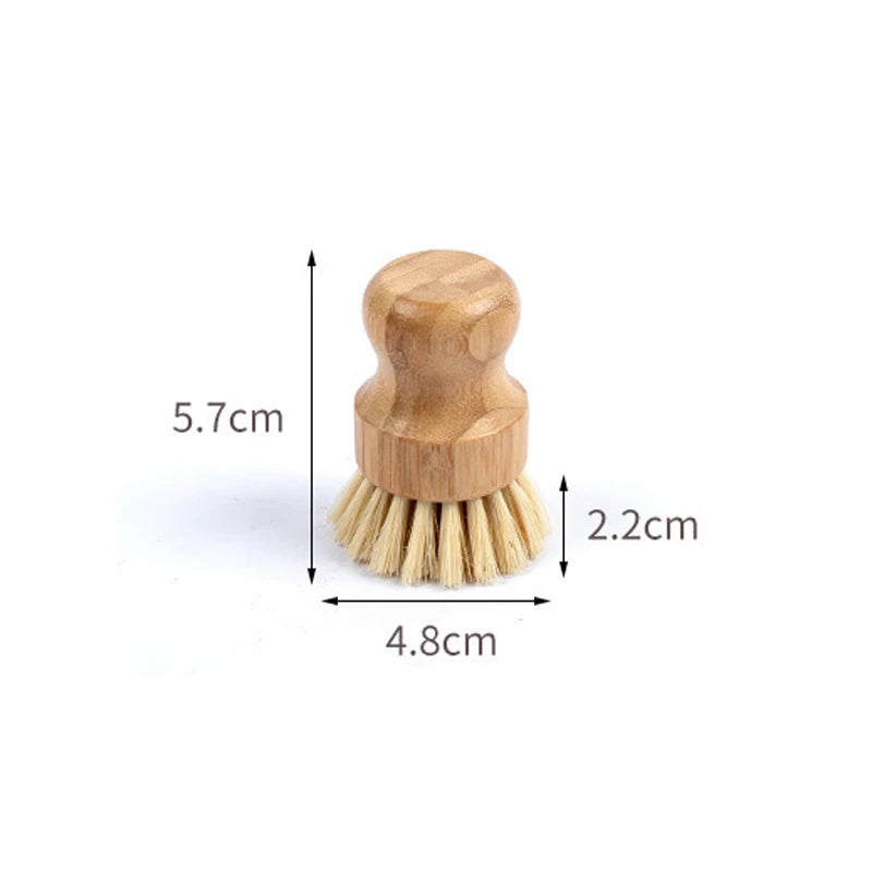 1/2Pcs Palm Pot Brush Bamboo Round Mini Natural Scrub Brush for Kitchen Dishwashing Pot Vegetable Cleaning Brush Wholesale