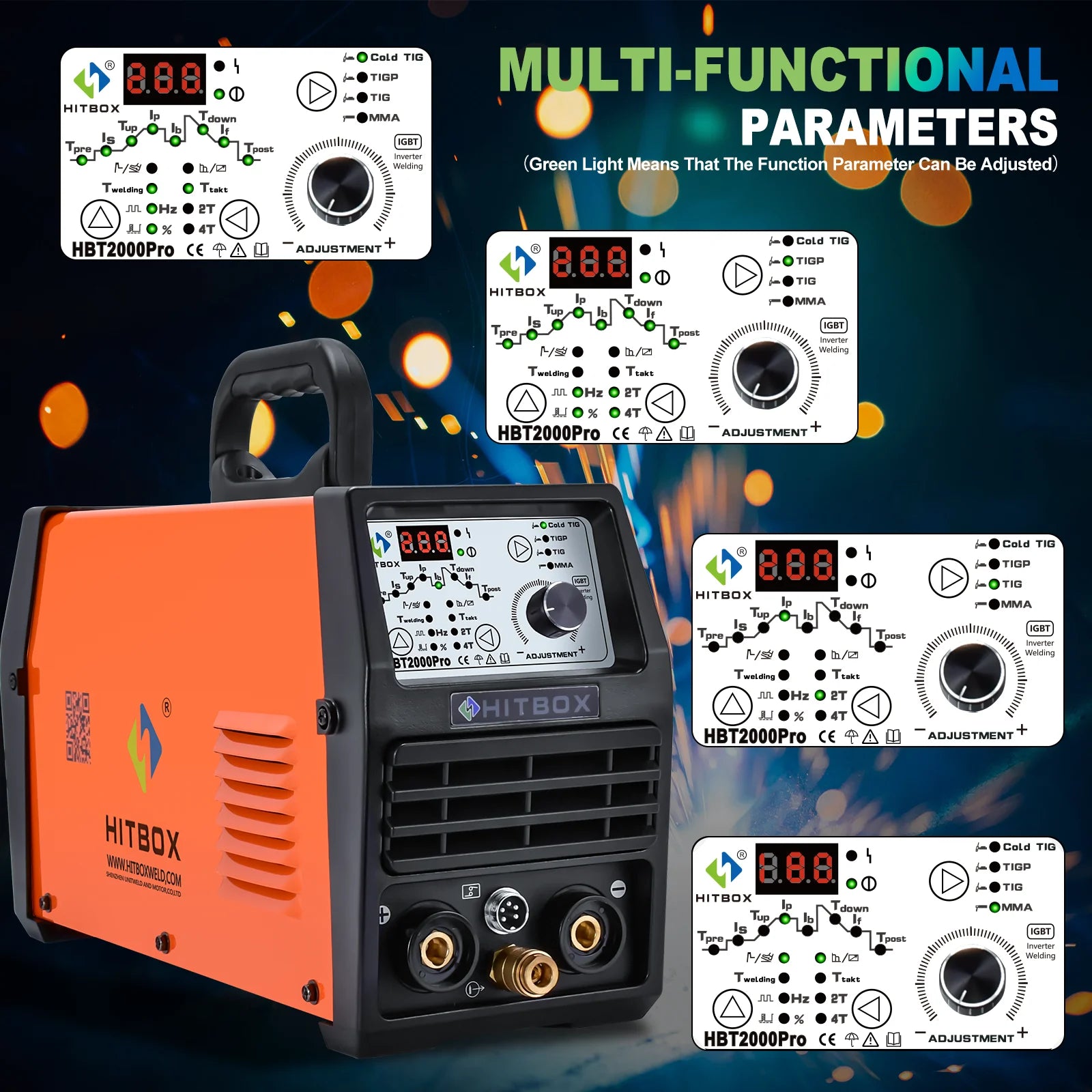 HITBOX HBT2000P Cold TIG Welding Machine HF TIG Spot 145A Pulse 1-900ms Adjustment TIG ARC Stick Welder soldadora tig