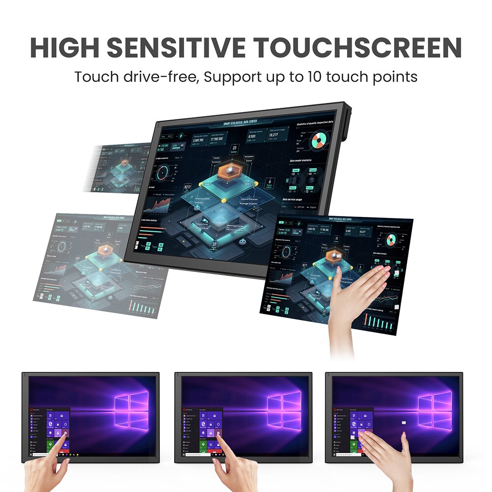 Eyoyo Monitor 10.1 inch Capacitive Touchscreen Portable 1280x800 IPS Display For Raspberry Pi Plug And Play Compatible Win 8/10