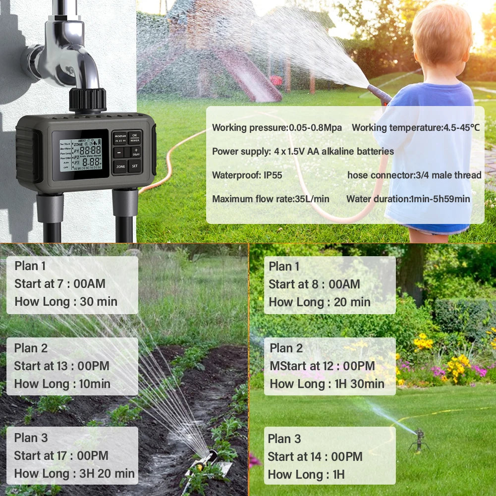 Digital Automatic Irrigation Watering Timer System Rain Delay Separate Timing Programs Sprinkler for Outdoor Lawn Gardening Pool