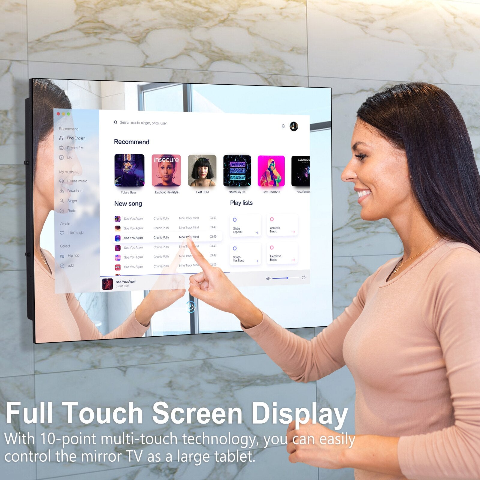 Haocrown 19 Inch Bathroom Mirror TV with Smart Touch Screen, IP66 Waterproof Small Television --Ship to Australia Only