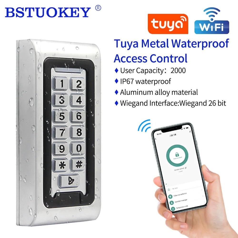 Wifi Tuya App IP68 Outdoor Waterproof RFID Door Opener Metal Case and Button Access Control Keypad Wiegand 26 and EM Key Cards