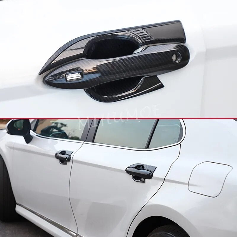 Carbon Fiber Door Handle Cover + Surrounds Trims Kits For Toyota Camry 2018 2019 2020 2021 2022 Accessories