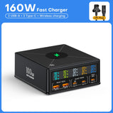 160W GaN USB Type C Phone Fast Charge Wireless Charger PD QC4.0 Quick Charger Station For iPhone 14 iPad Samsung Macbook Laptop