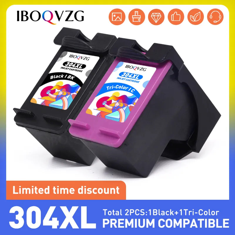 IBOQVZG 304XL Ink Cartridge For HP304 For HP 304 XL Deskjet ENVY Officejet 2620 2630 2632 3730 5020 5032 Printer