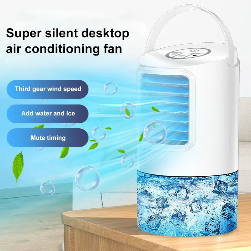 2023 New USB Timed Portable Desktop Refrigeration Air Conditioning Fan Silent Spray Air Cooler Cooling Fan Colorful Light Home