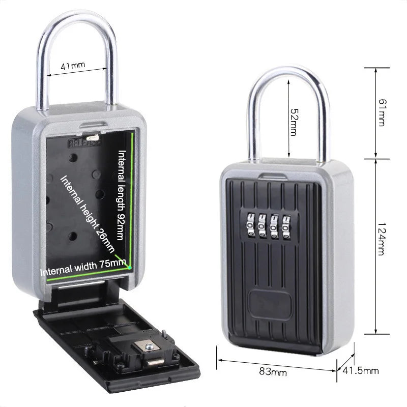 Key Safe Box 4 Digit Combination Key Lock Boxs Anti-Theft and Waterproof Aluminum Alloy Hanging Key Storage Lock Box with Hook