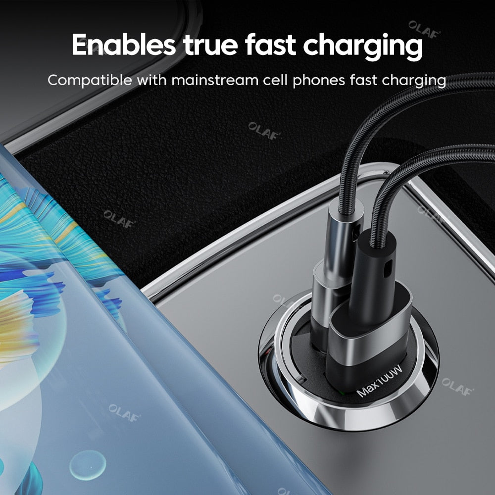 Mini 100W USB Car Charger Type C QC3.0 PD Car Chargers Fast Charging Car Phone Charger Adapter For iphone Samsung Huawei Xiaomi