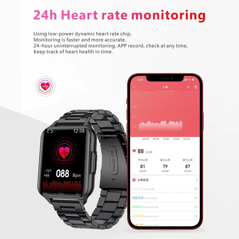 LIGE Smart Watch Men Heart Rate Body Temperature Blood Oxygen Flashlight Custom Watch Full Face IP68 Waterproof Smartwatch Man