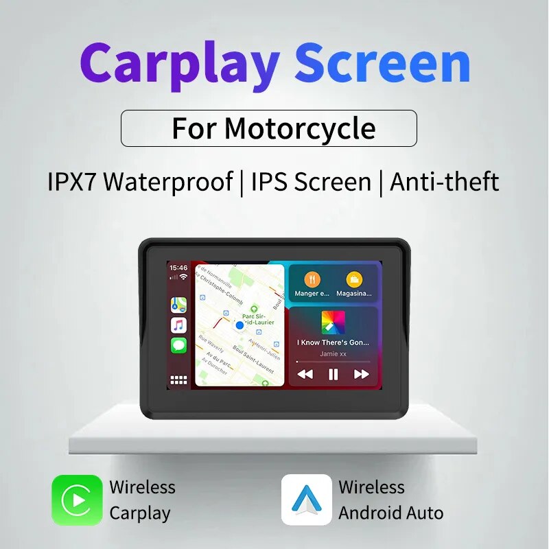 5 Inch IPS Motorcycle Carplay Screen Wireless Apple Carplay Android Auto Display IPX7 Waterproof Multimedia Navigation GPS Wifi