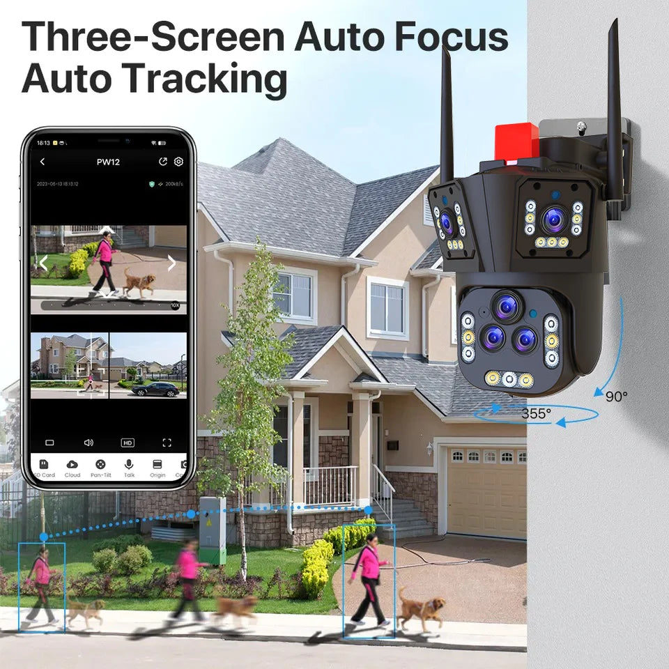 Saikiot 20MP 8K 20X Zoom Outdoor WIFI Camera 5 Lens 360 degree View Waterproof Alarm WIFI Wireless Home Security PTZ WIFI Camera