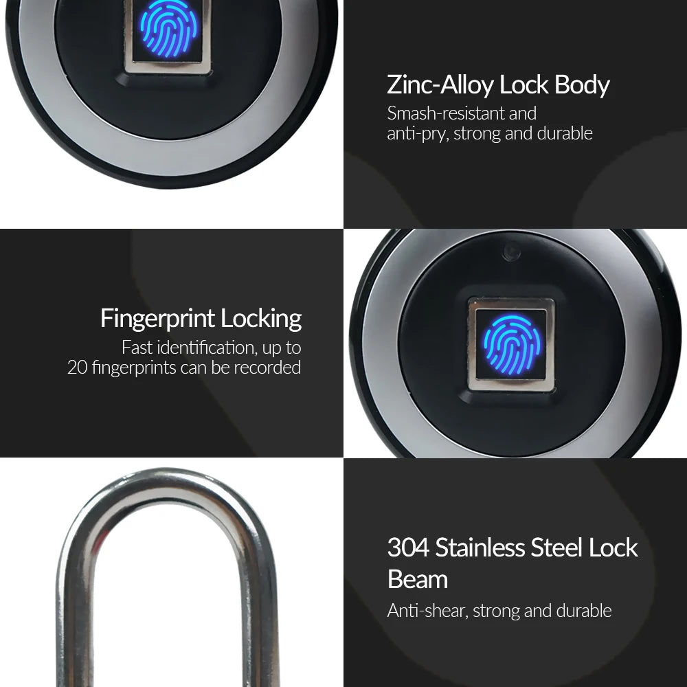 JWM Fingerprint Padlock, Keyless Smart Fingerprint Gym Lock for Locker with 5000N Tensile