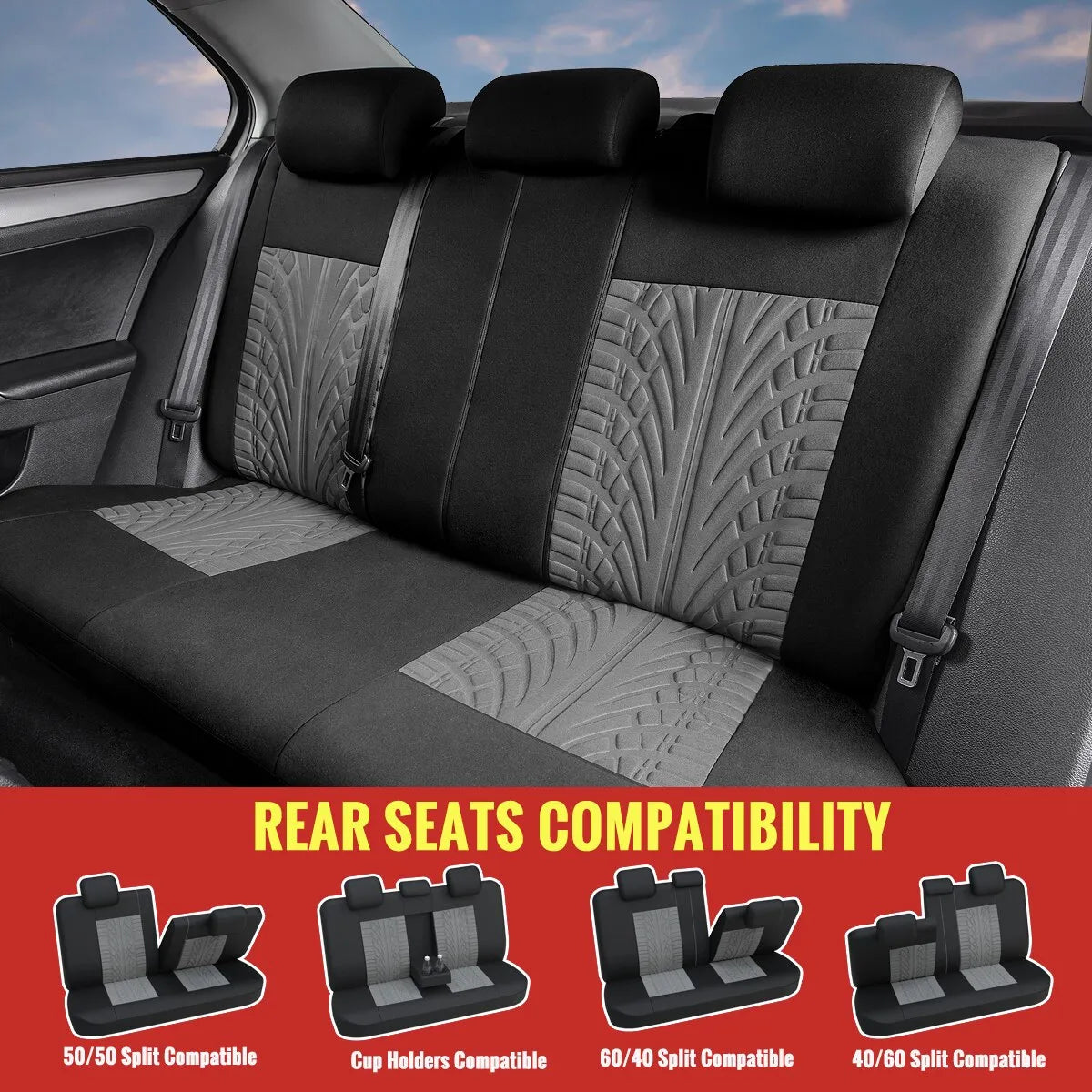 AutoYouth Car Seat Covers Full Set Premium Cloth Universal Fit Automotive Low Back Front Airbag Compatible Split Bench Rear Seat