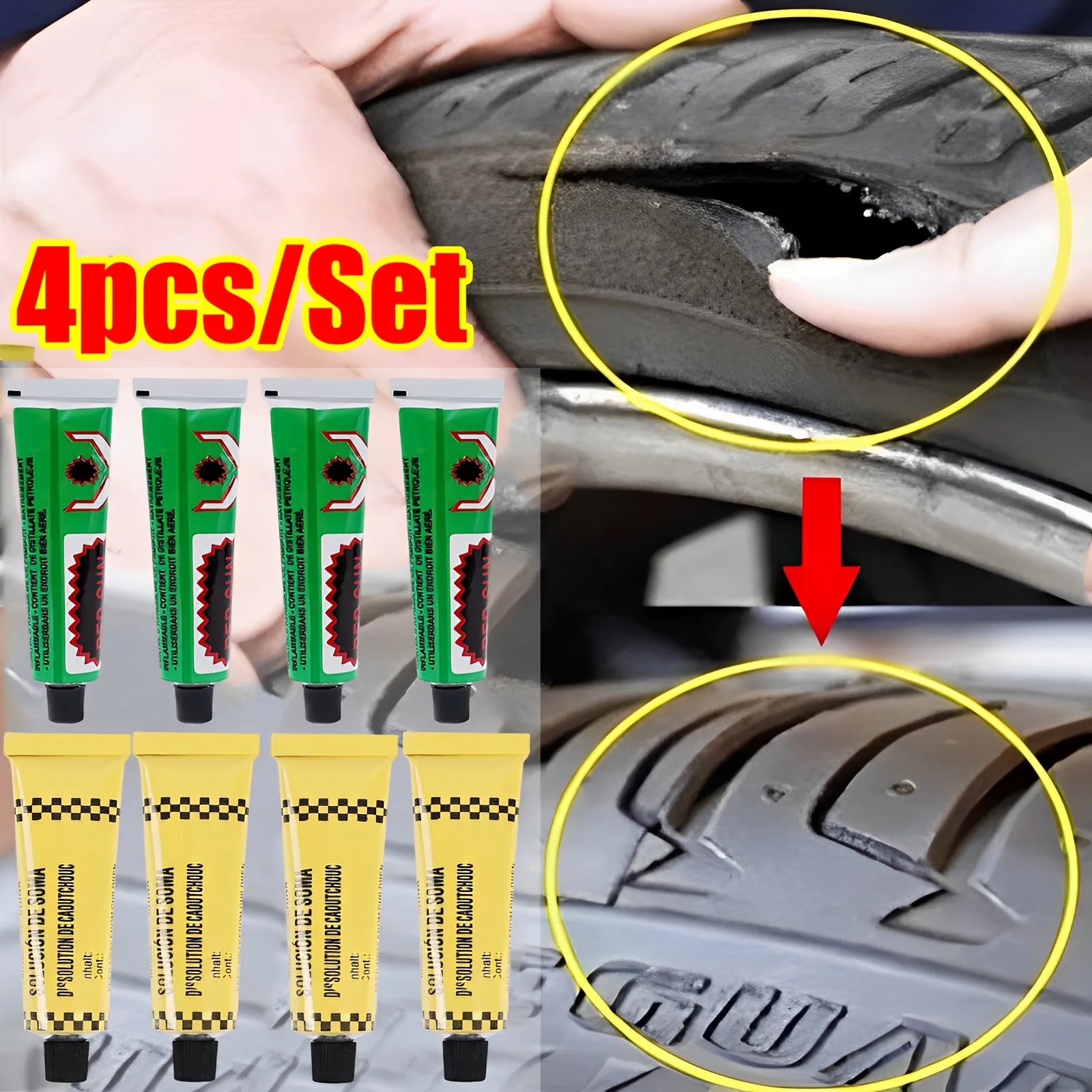 1/4Pcs Tire Tyre Repairing Glue Car Motorcycle Bicycle Wheel Repairing Inner Tube Puncture Rubber Glue Tools Auto Accessories