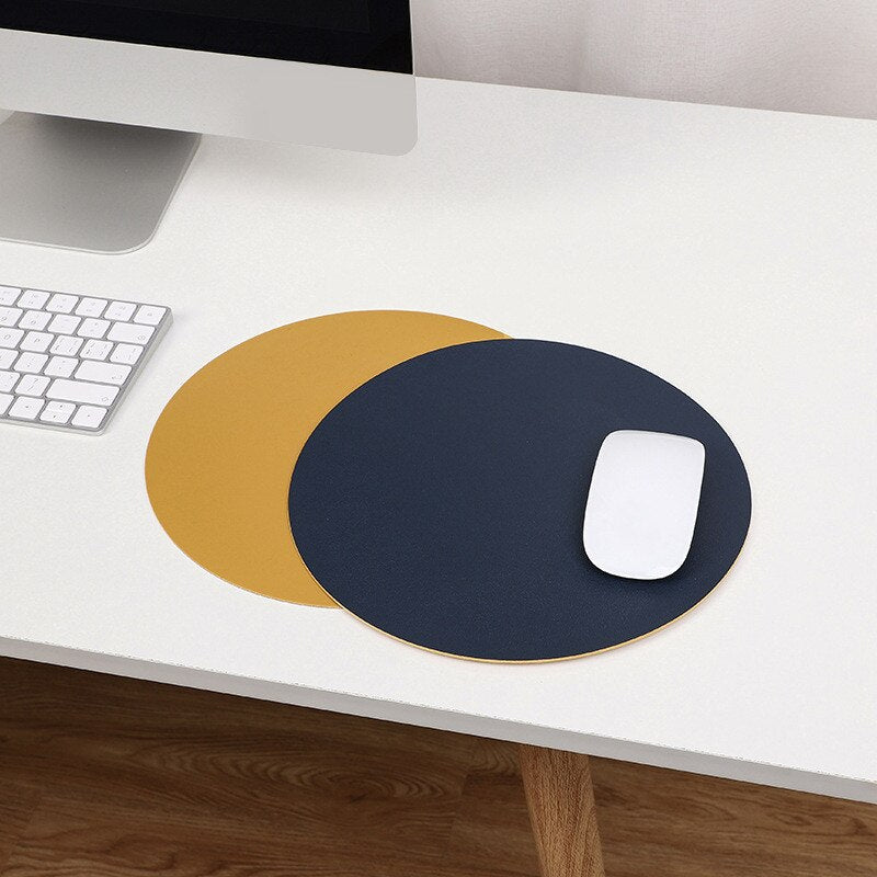 Double-sided Mouse Pad Waterproof PU Leather Round Mousepads Desk Mat Office Gaming Mouse Pad For PC Laptop Computer