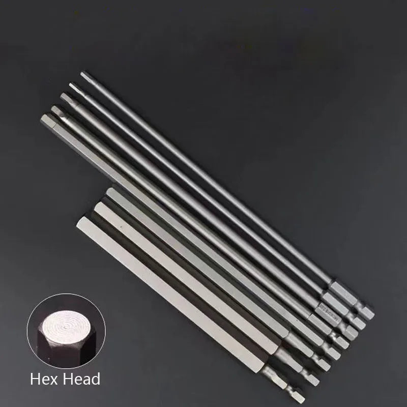150mm/200mm Lengthen Hex Head Allen Wrench S2 Alloy Magnetic /4" Hex Shank Electric Hex Bit Screwdrive H8 H10 H12 Large Size