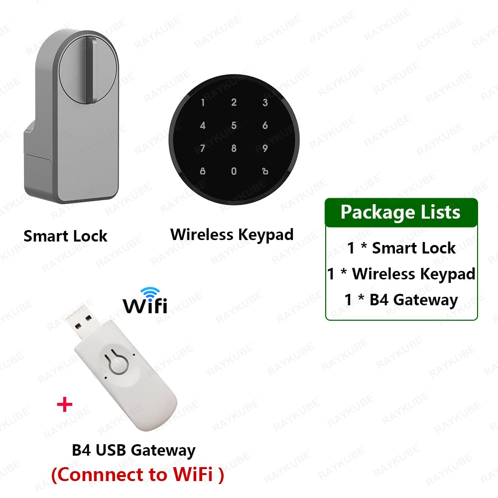 RAYKUBE A1 Pro Max Tuya BEL Smart Door Lock Set with Fobs/ Keypad/ Smart Key Tuya Remote Unlock Work with Alexa Google Assistant