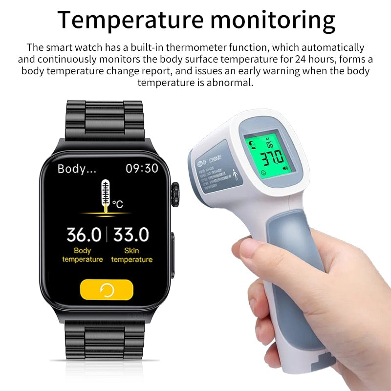 2023 New Blood Glucose Monitor Health Smart Watch Men ECG+PPG Blood Pressure Measurement IP68 Waterproof Sport SmartWatch Men