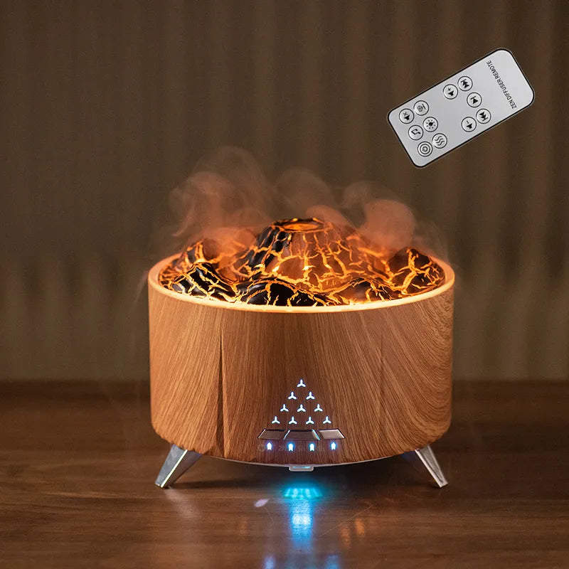 Bluetooth Speaker Air Humidifier Wood Flame Volcano Lava Aroma Humidifier Essential Oil Diffuser Bedroom White Noise Hypnosis
