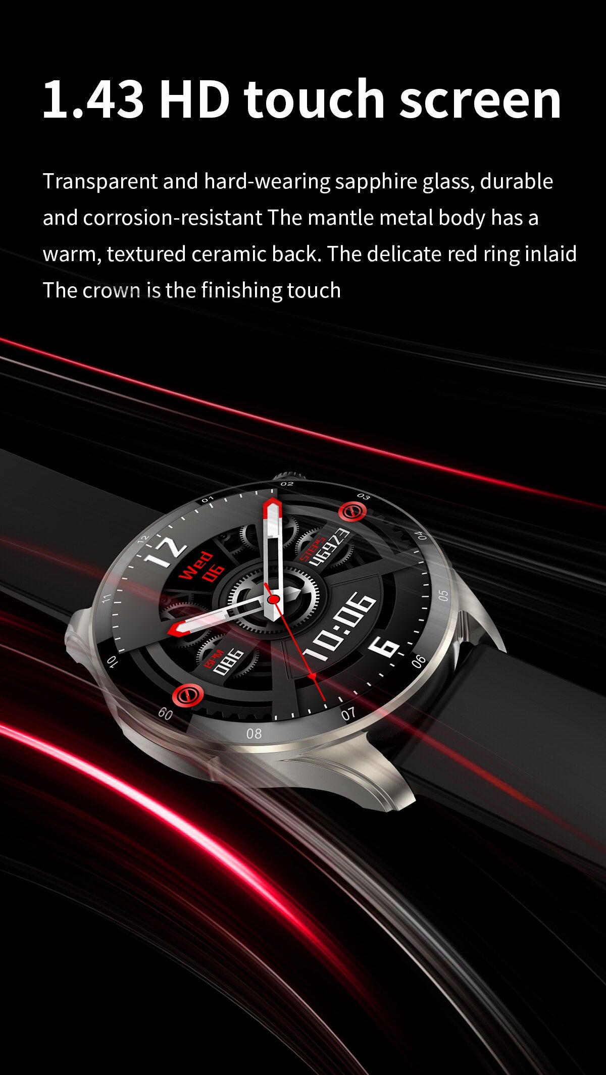 Lenovo Men Custom Dial NFC Smartwatch 1.43" HD Touch Screen Fitness Sports Wristwatch Heart Rate Blood Pressure Pedometer Watch