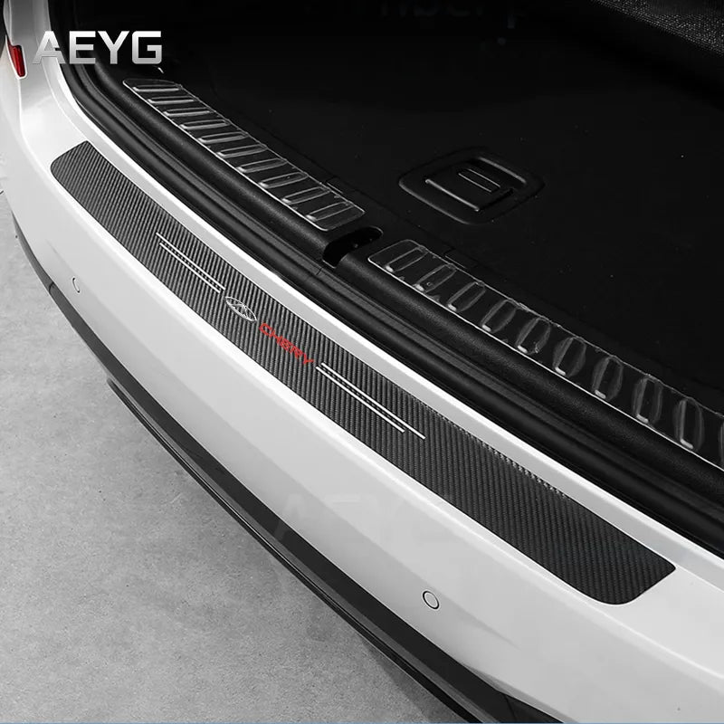 Carbon Fiber Car Rear Trunk Bumper Guard Stickers For Chery Tiggo 2 3 4 5 7 Pro 8 3X A1 A3 A5 QQ KIMO INDIS Anti Scratch Decals