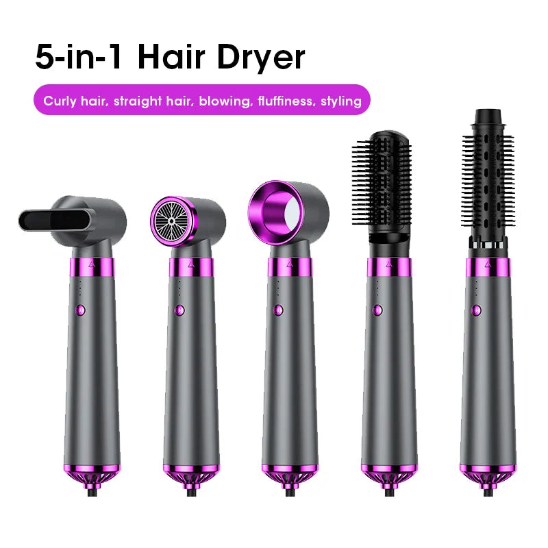 5 In 1 Electric Hair Dryer Cold and Hot Air Hair Protection Hot Air Comb Automatic Curling Stick Multifunctional Hair Dryer Comb