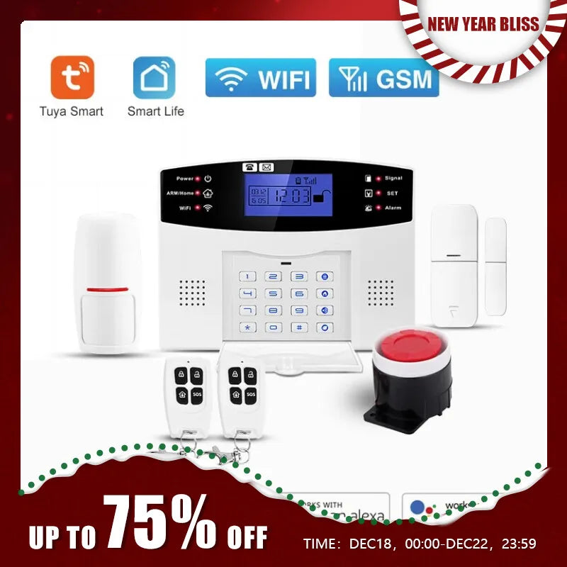 WiFi GSM Home Security Protection Smart Alarm System LCD Screen Burglar Kit Tuya APP Remote Control Arm And Disarm Support Alexa