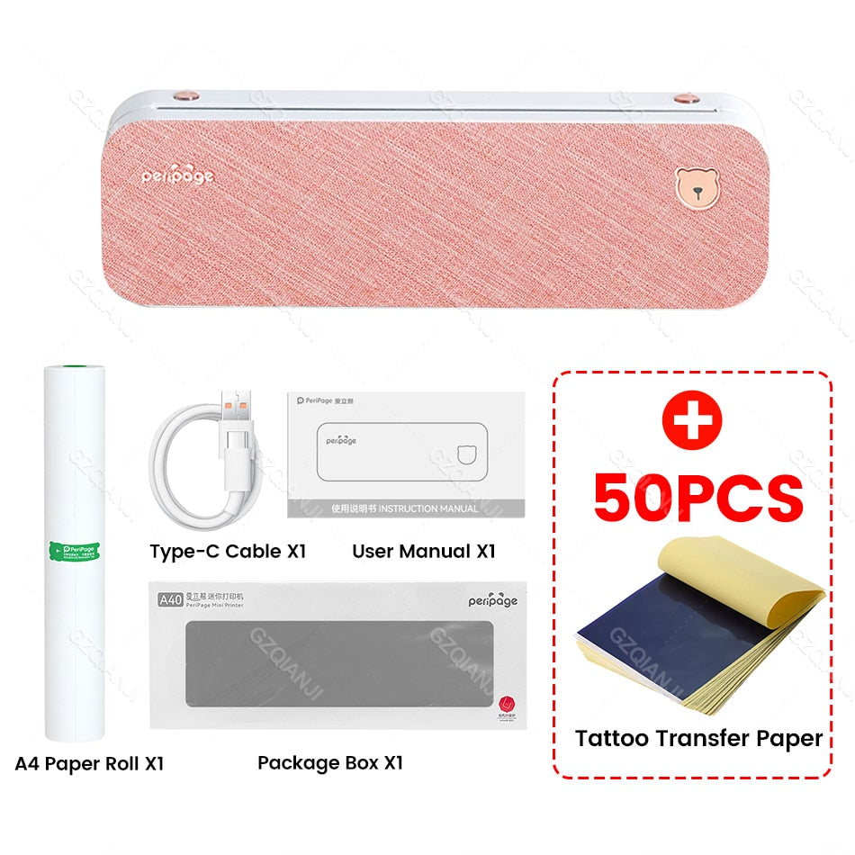 PeriPage A4 Portable Printer Bluetooth Wireless Thermal Label Printer Tattoo Transfer Paper Printing impresora termica tattoo