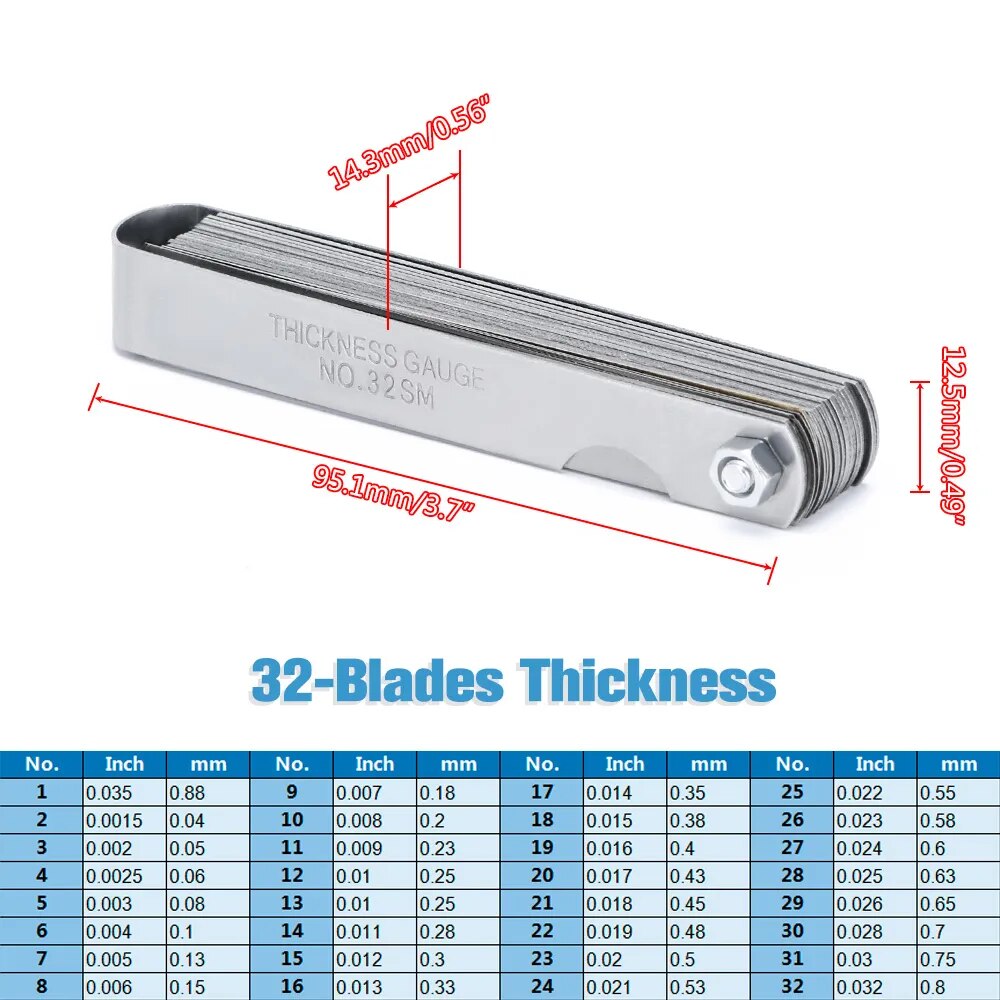 Spark Plug Gap Tool Electrode Compresses 10mm 12mm 14mm 16mm High Turbo Power Kit with 32-Blade Feeler Gauge 0.04-0.88mm