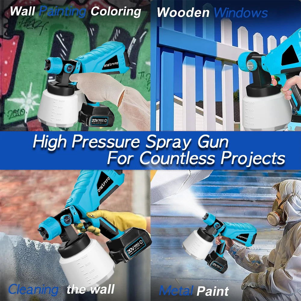 1000mL Electric Paint Gun Spray Gun High Power Electric Paint Sprayer Flow Control with 3 Nozzle For Makita 18V Battery
