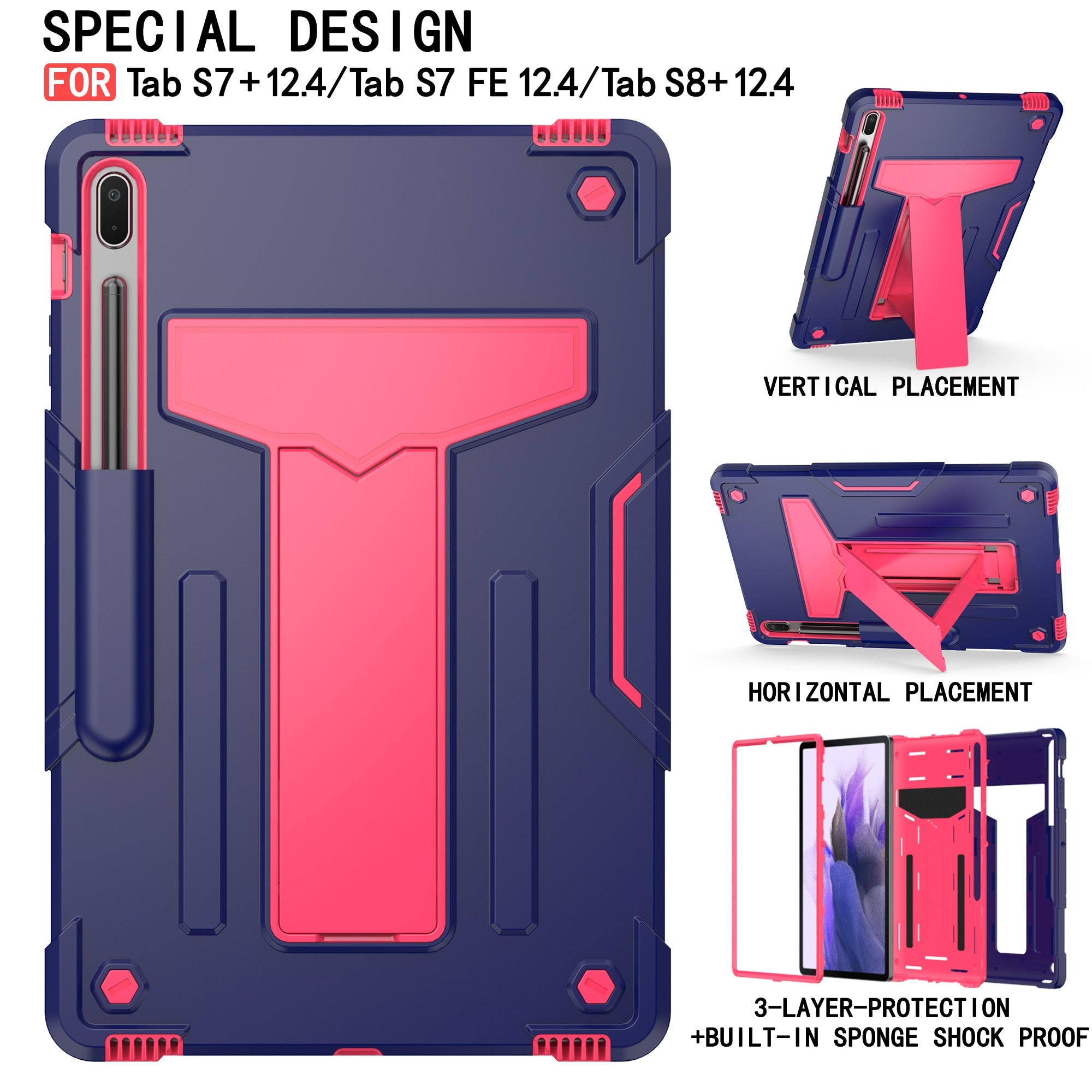 Case for Samsung Galaxy Tab S9 S8 11 Plus 12.4 S7 FE Tablet Cover SM-T970 T870 T730 X700 X800 Hybrid Shockproof wit S Pen Holder