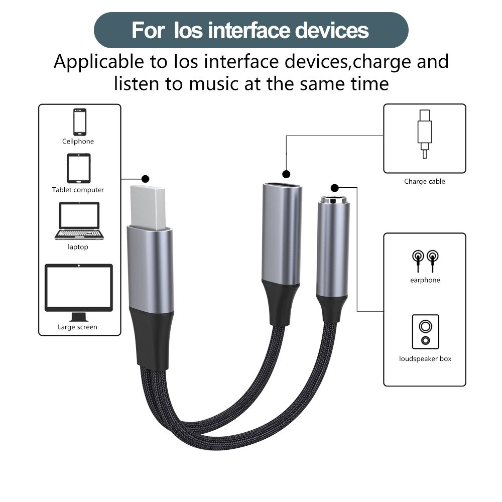 2 In 1 OTG Audio Adapter for Apple Earphone Adapter Charging Listening To Music Mobile Live Streaming Sound Card Converter
