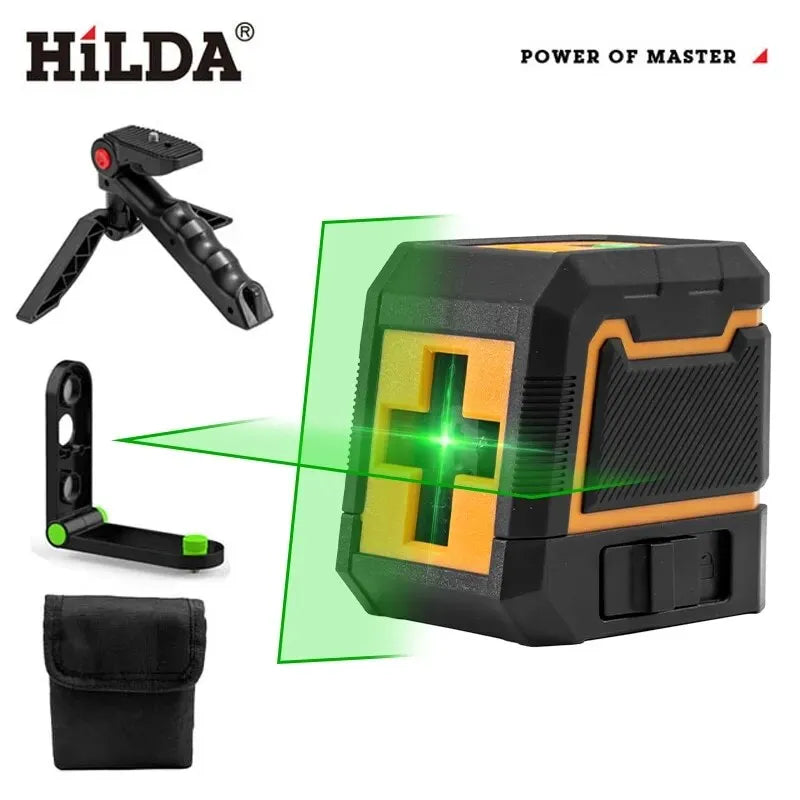 HILDA 2 Lines Laser Level Self-Leveling Horizontal And Vertical Cross Super Powerful Green Laser Beam Line