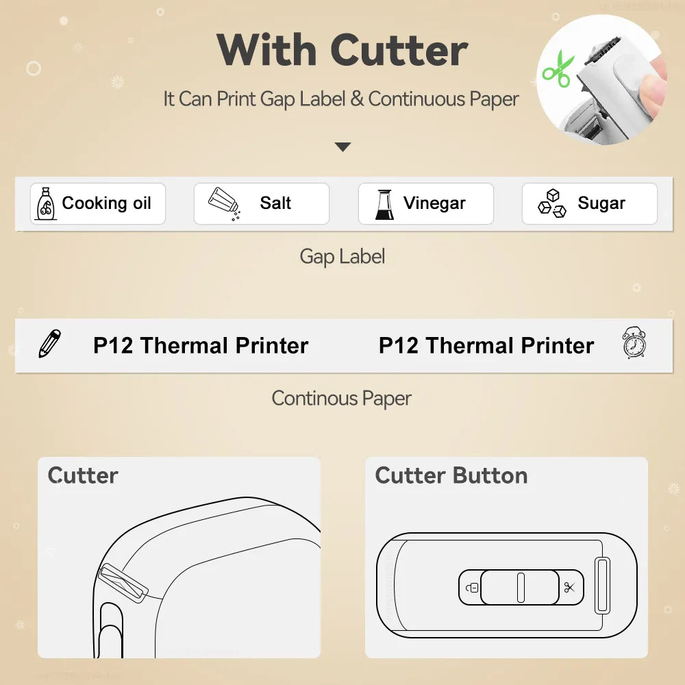 P12 Mini Portable Label Printer Bluetooth Wireless Label Machine P12 Thermal Adhesive Sticker Printer or 3~6PK Label Tape Paper