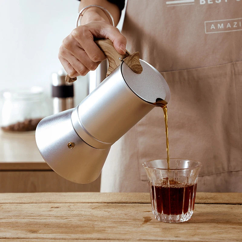 Moka Pot Aluminum Coffee Machine Bottom-covered  Espresso Geyser Coffee Maker Stove Coffee Pot Induction Cooker Heating 3/6 Cups