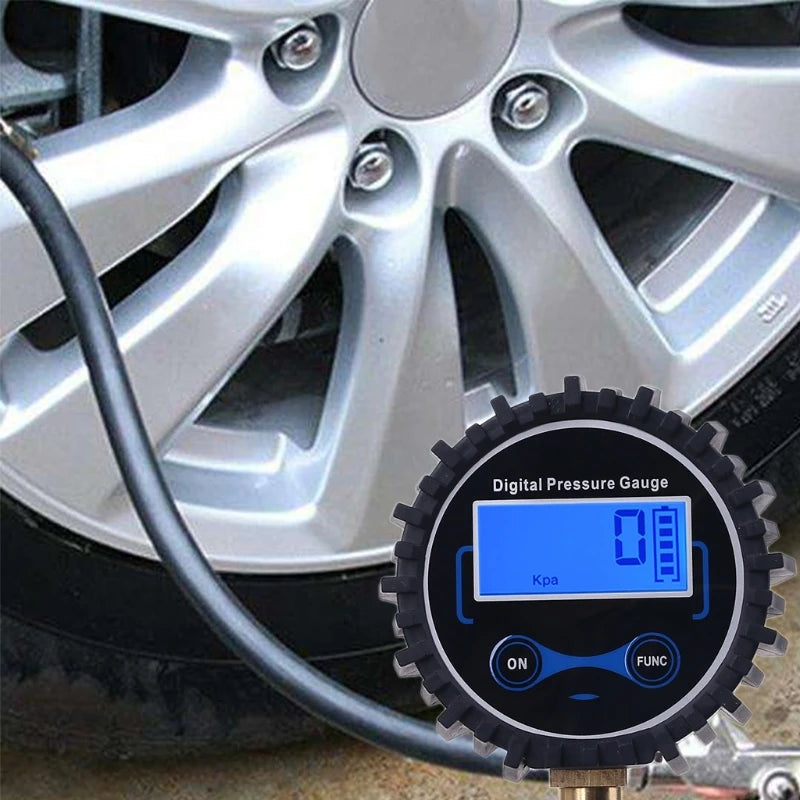 Digital Tire Air Pressure Gauge with Quick Clip Air Chuck Pressure Monitoring Tools Tester for Car Motorcycle Bicycle RV