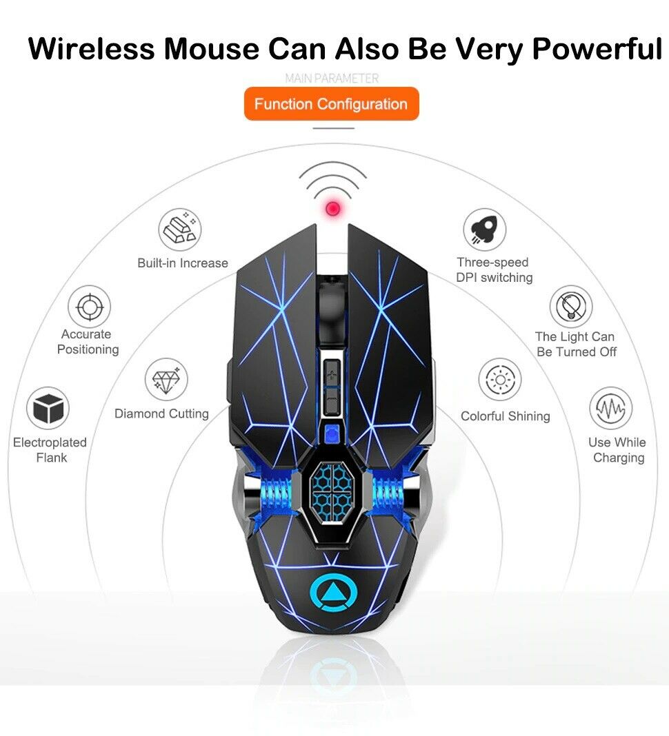 Wireless Optical 2.4G USB Gaming Mouse 1600DPI 7 Color LED Backlit Rechargeable Silent Mice For PC Laptop