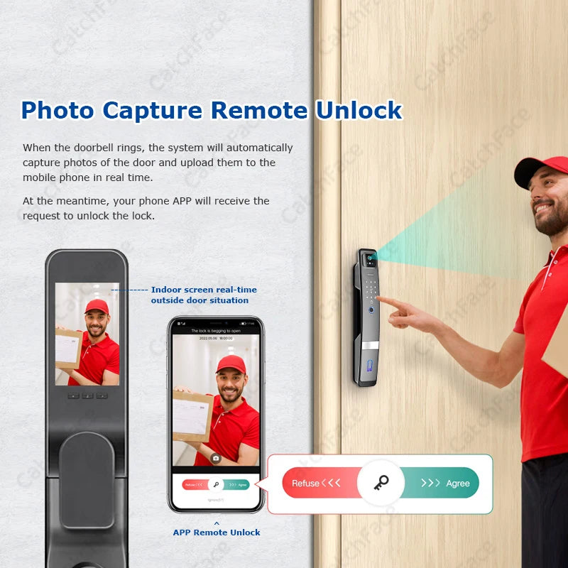 TUYA Electronic Fingerprint Front Door Security Digit Door Lock Door-Viewer Camera Face recognition Unlock Built-In Doorbell