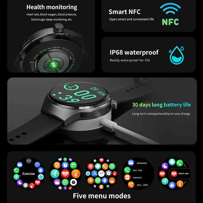 2024 New Smart Watch GPS Tracker 360*360 AMOLED Screen Heart Rate Blood Oxygen Smartwatch Bluetooth Call Watch For Huawei Xiaomi