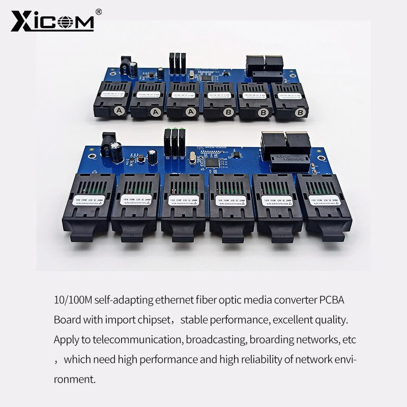 10/100M Single Mode Fiber Switch Optical Media Converter PCBA 6*155M Fiber Port 2 RJ45 Port 20KM SC Fast Ethernet Simplex/Duplex