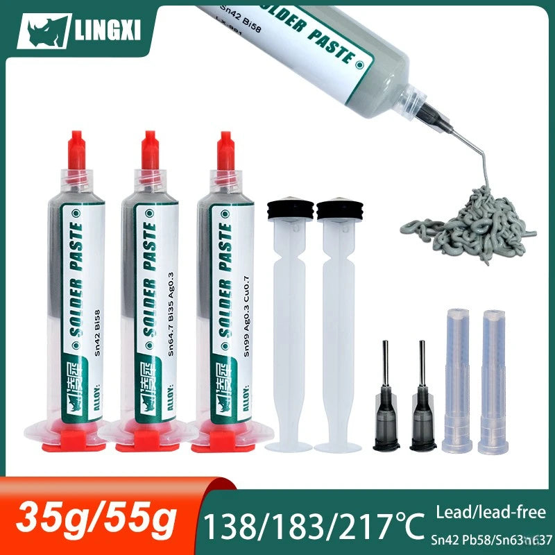 New Type Lead-free Syringe Solder Paste Low High Temperature Flux For Soldering Led Sn42bi58 Sn63 Smd Repair Tin Paste