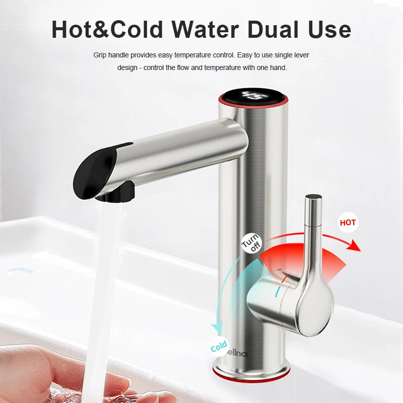 Briwellna Electric Faucet Bathroom Stainless Steel Heating Tap 220V Mini Water Heater Instant Hot Water Faucet 2 in 1 Mixer