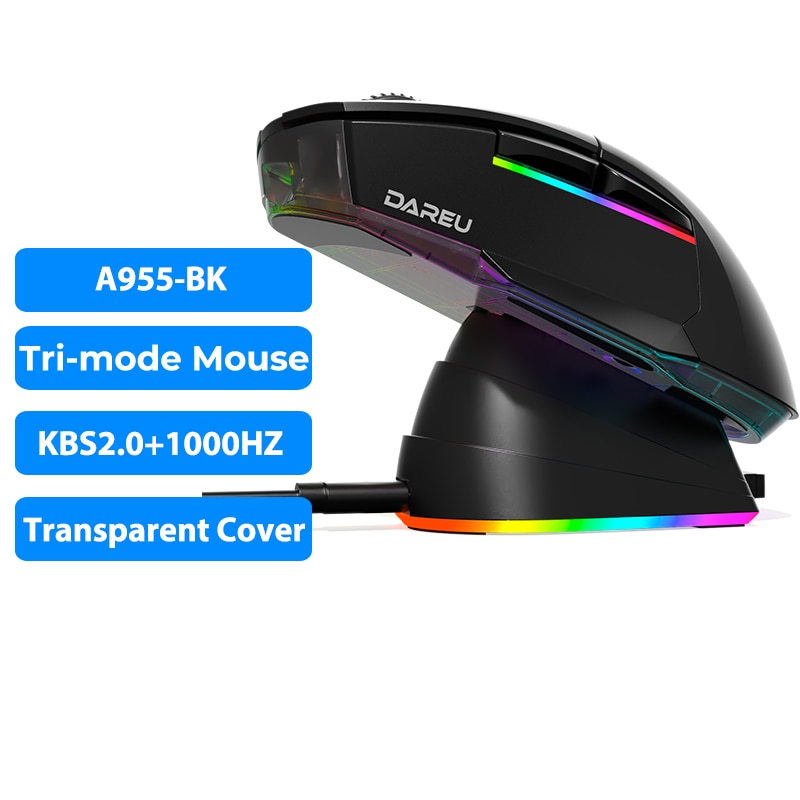 DAREU Tri-mode Gaming Mouse AIM-WL Sensor Bluetooth Wired 2.4G Mice with Charging Base Lightweight Design Mous for Laptop Gamer