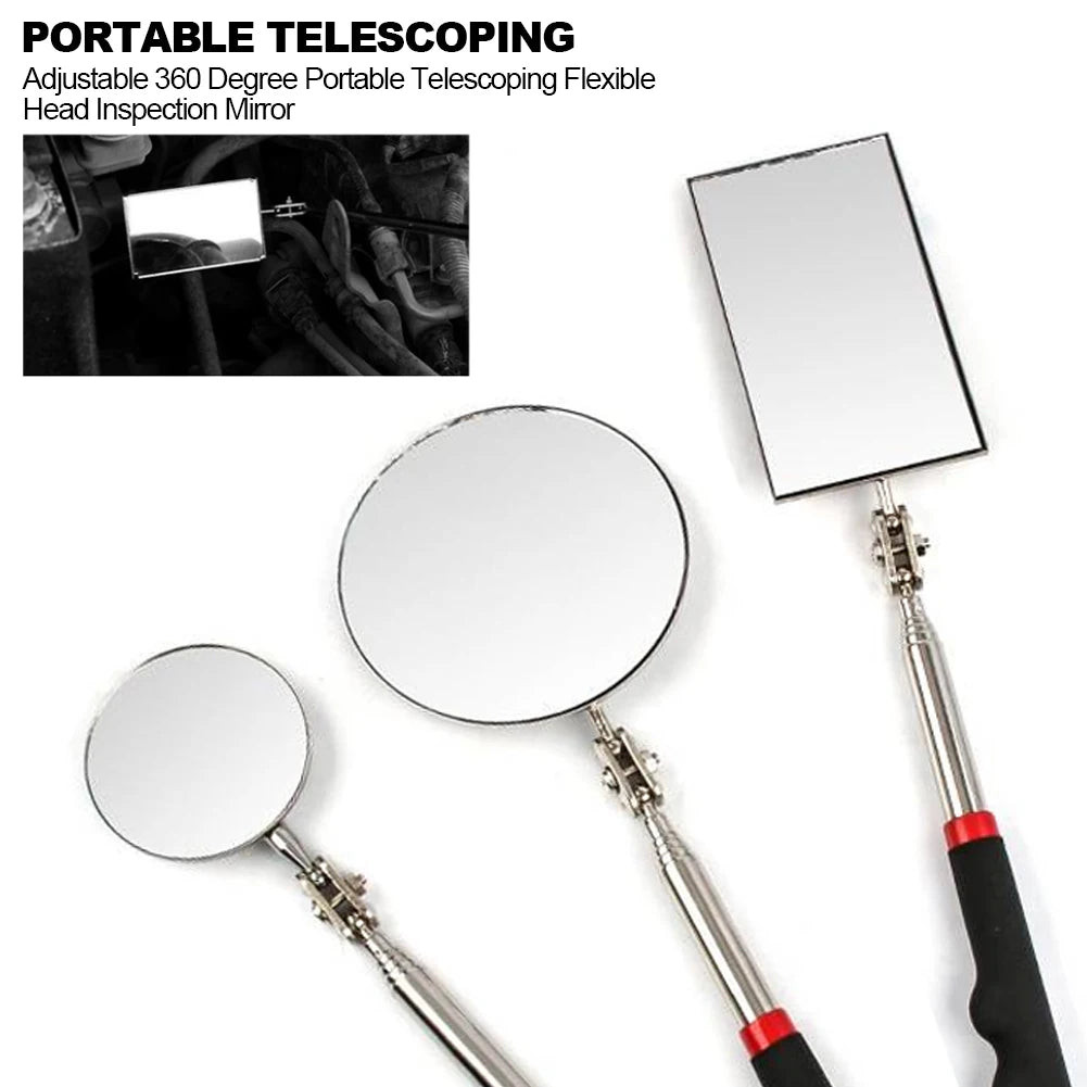 360 Retractable Telescopic Inspection Detection Lens Round Mirror Silver Pocket Clip New Car Tools Extend 7-1/4" To 30" DIY TOOL