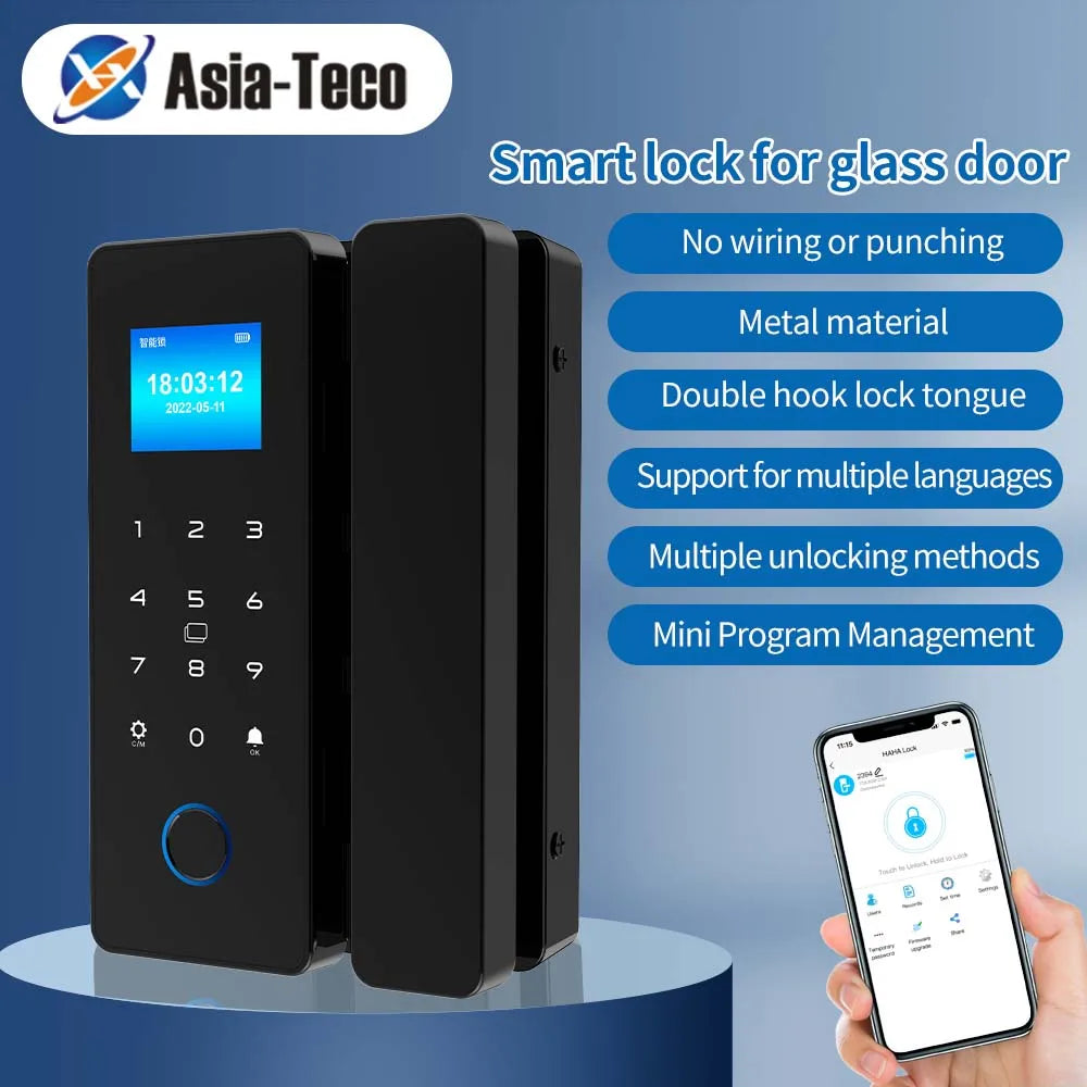 Smart Phone Hahalock APP Fingerprint Lock Bluetooth Sliding Glass Door Smart Lock Electronic IC Card Lock with Attendance Record