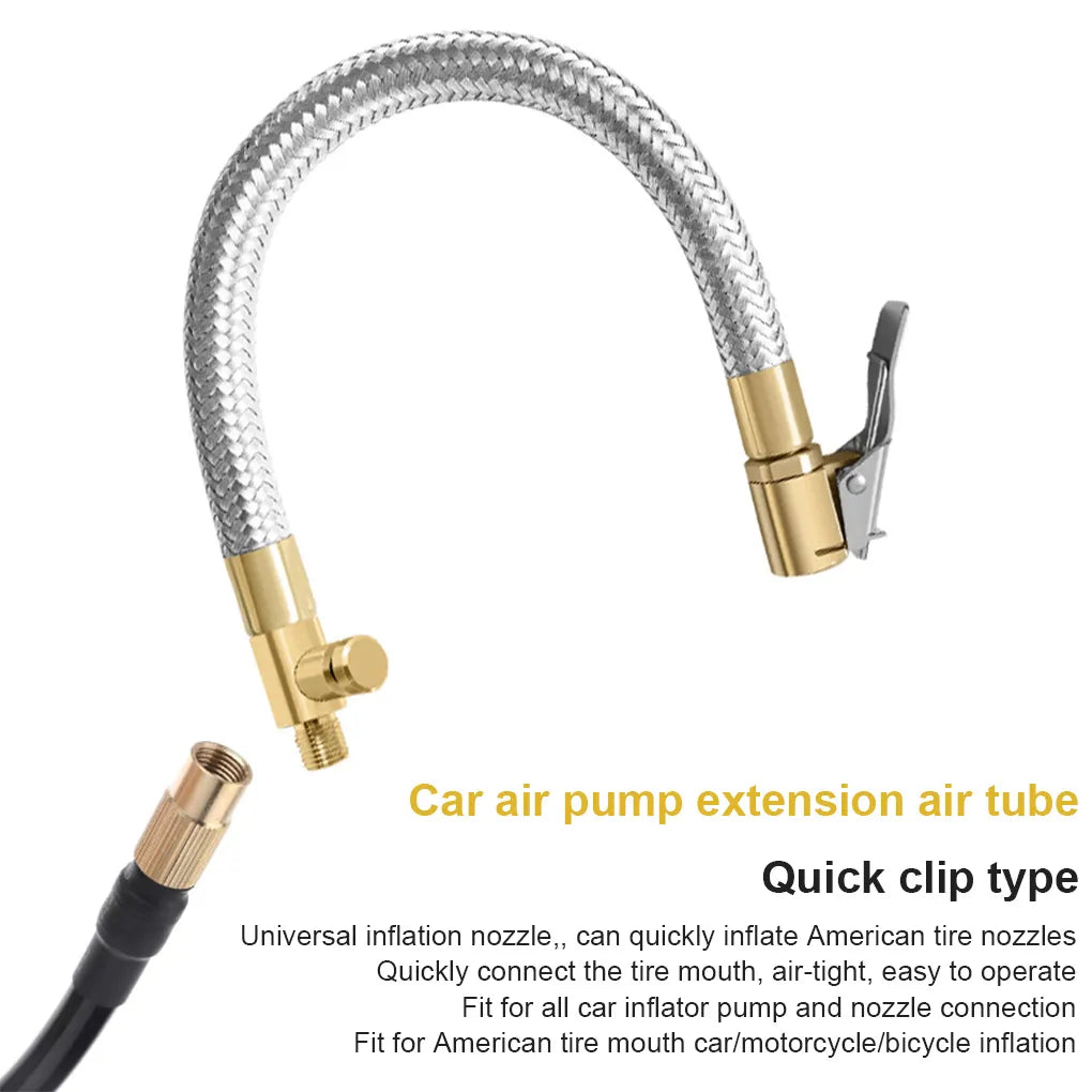 Stainless Inflatable Tube Hose Car Tire Air Inflator Hose Tube Connection Valve Inflation Chuck Locking Deflate Motorcycle Bike