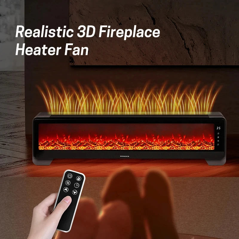 Kinscoter Baseboard Heater Simulated Fireplace Lighting 2000W Electric Space Heater Floor Warmer Fan with Remote Control