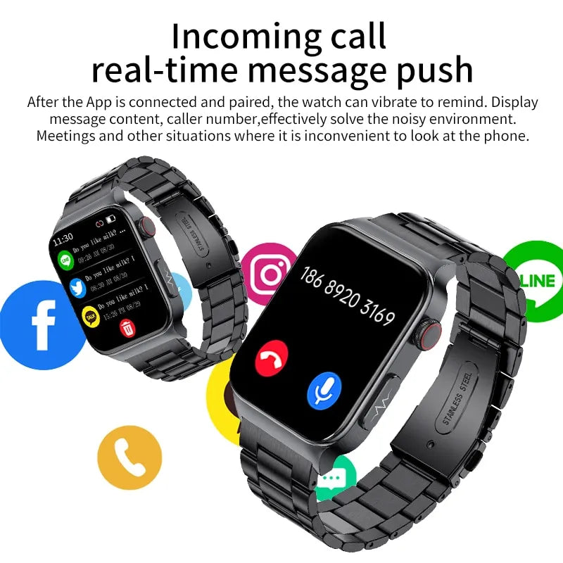 2023 New Blood Glucose Monitor Health Smart Watch Men ECG+PPG Blood Pressure Measurement IP68 Waterproof Sport SmartWatch Men