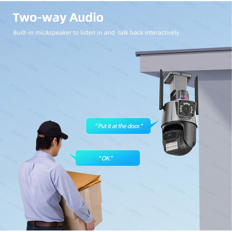 FUERS 8MP 4K IP Camera Outdoor WiFi PTZ Dual Lens Dual Screen Auto Tracking Waterproof Security Video Surveillance Police Light